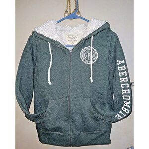 Abercrombie Fitch Women Lined Jacket W/Hood Dark Green SMALL Pockets Drawstring
